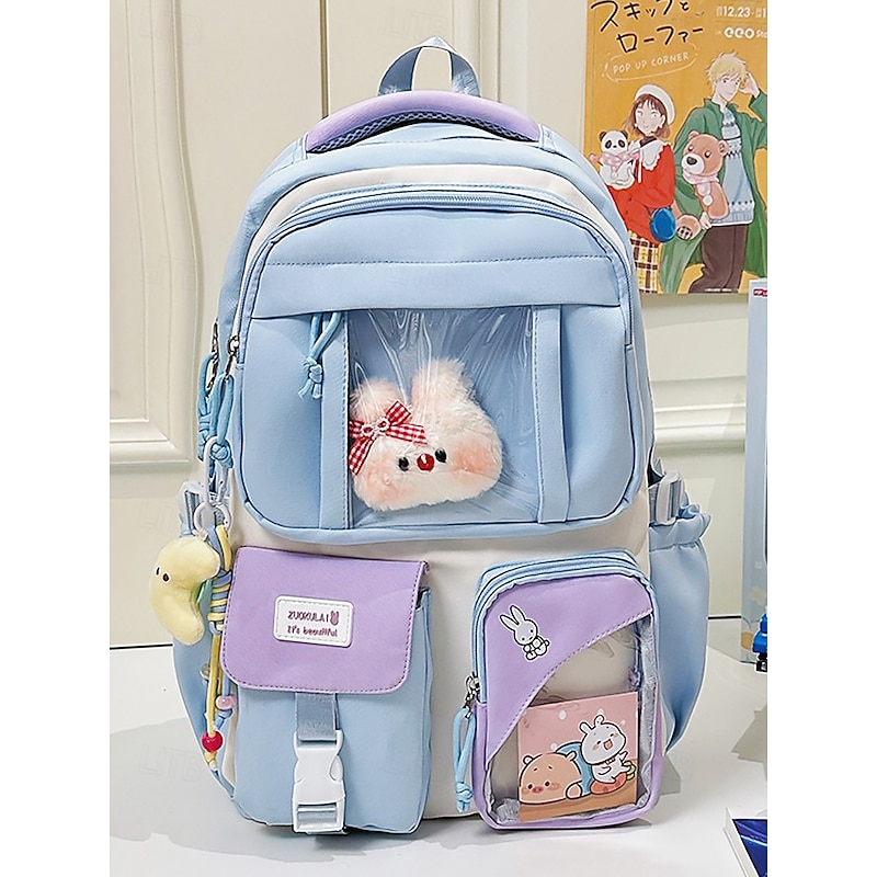 Teen Girls Kawaii Clear Window Backpack for Teen Girls – Plush Bunny Display Bookbag with Multi Pockets, Cute School Bag for Middle School or Daily Use2