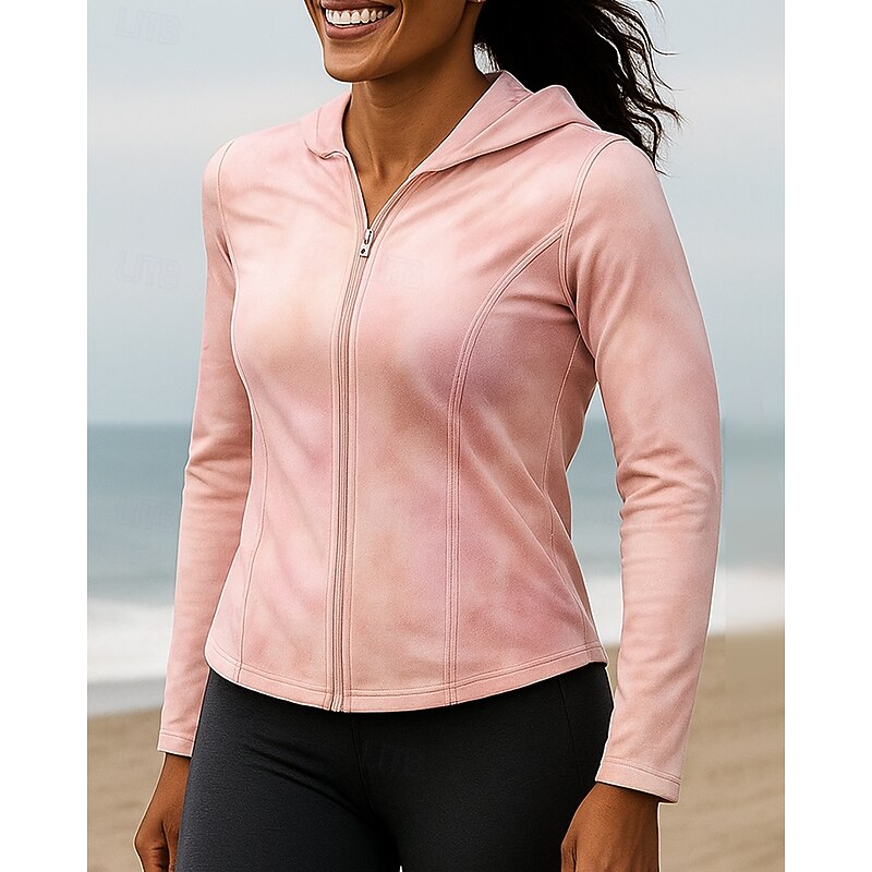 Women's Running Jacket Outdoor Jacket Hooded Jacket Full Zip Long Sleeve Top Athleisure Color Gradient Sun Protection Windproof Outdoor Running Yoga Sportswear Activewear Pink3