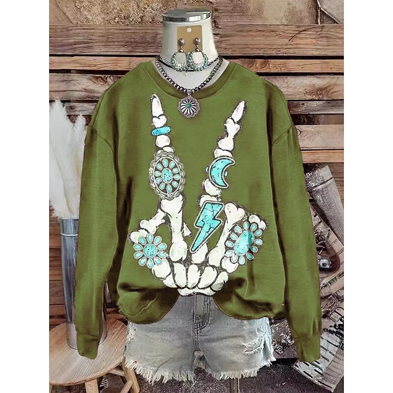 Halloween Women's Pullover Sweatshirt Hoodies Skulls Graphic Abstract Fashion Casual Long Sleeve Crew Neck Regular Tops Street Dailywear Print Black Wine Purple Green Spring Fall Winter3