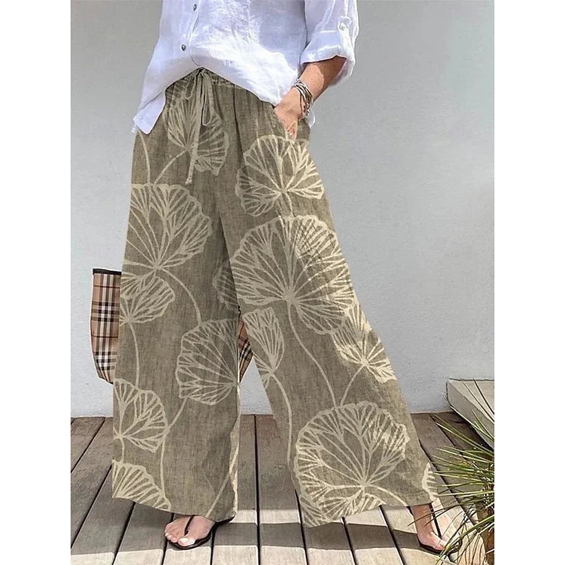 Women's Culottes Wide Leg Vacation Vintage Ethnic Style Full Length High Waist Floral Graphic Quick Dry Breathability Soft Inelastic Outdoor Vacation Sport Yellow Red Khaki Coffee Summer Spring3
