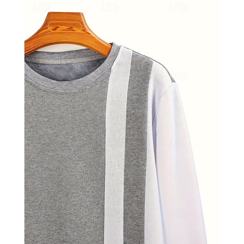 Men's Sweatshirt Light Grey Crew Neck Color Block Sports & Outdoor Daily Holiday Polyester Streetwear Basic Casual Spring Autumn / Fall Clothing Apparel Hoodies Sweatshirts  Long Sleeve4