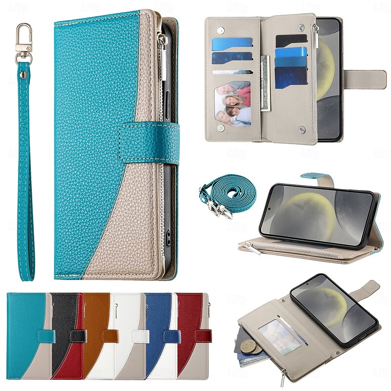 Phone Case For Samsung Galaxy S25 S25 Edge S24 S24 FE S23 Ultra Plus S22 Plus  Ultra A55 5G A35 5G A25 A15 Wallet Case Ring Holder Full Body Protective with Lanyard Retro TPU PU Leather3