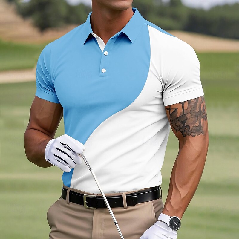 Men's Color Block Golf Polo Sports Polo Shirts Short Sleeve Polo Shirts Collared Shirts Casual Outdoor Athleisure Buttons Summer Yellow Red Navy Blue2