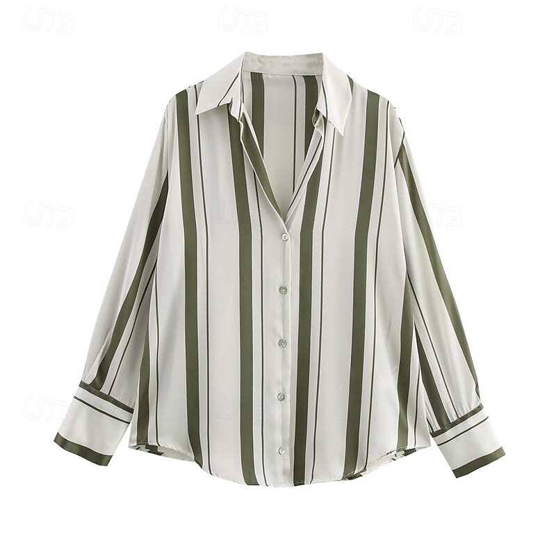 Women's Shirt Striped Daily Stylish Basic Long Sleeve Shirt Collar Regular Tops Work Daily Holiday Buttons Pink Blue Green Spring Fall