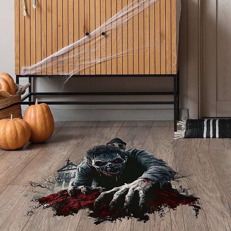 Halloween Zombie Wall Sticker, Scary Broken Wall Decal for Bedroom and Living Room, Self-Adhesive Haunted House Decoration, Spooky 3D Peel and Stick Wall Art for Home Party4