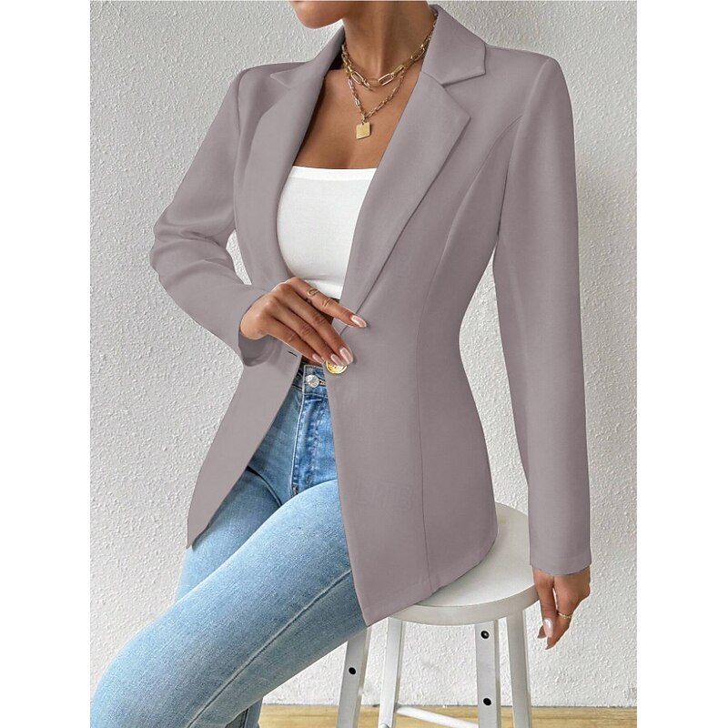 Women's Blazer Comfortable Breathable Buttons Fashion Modern Plain Work Daily Regular Turndown Regular Fit Long Sleeve Outerwear Black White Red Spring Fall4
