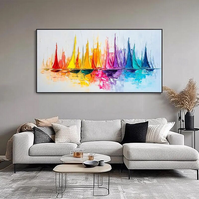 Mintura Handmade Abstract Boat Landscape Oil Paintings On Canvas Wall Art Decoration Modern Picture For Home Decor Rolled Frameless Unstretched Painting4