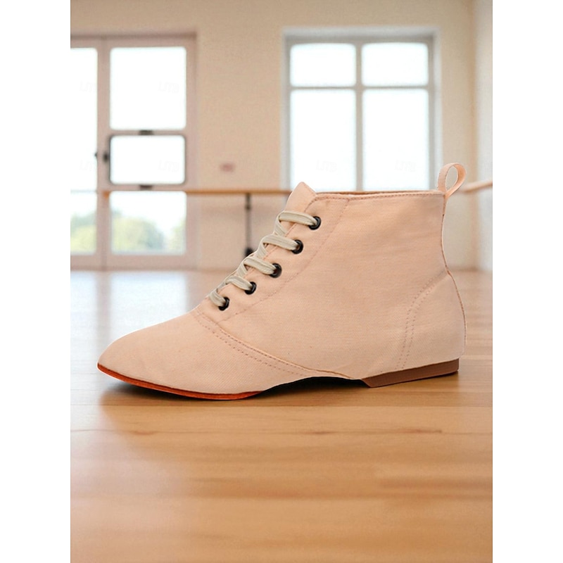 Women's White Canvas Lace-Up Dance Boots - Lightweight Professional Jazz Shoes for Female Dancers and Practice Studio Wear4