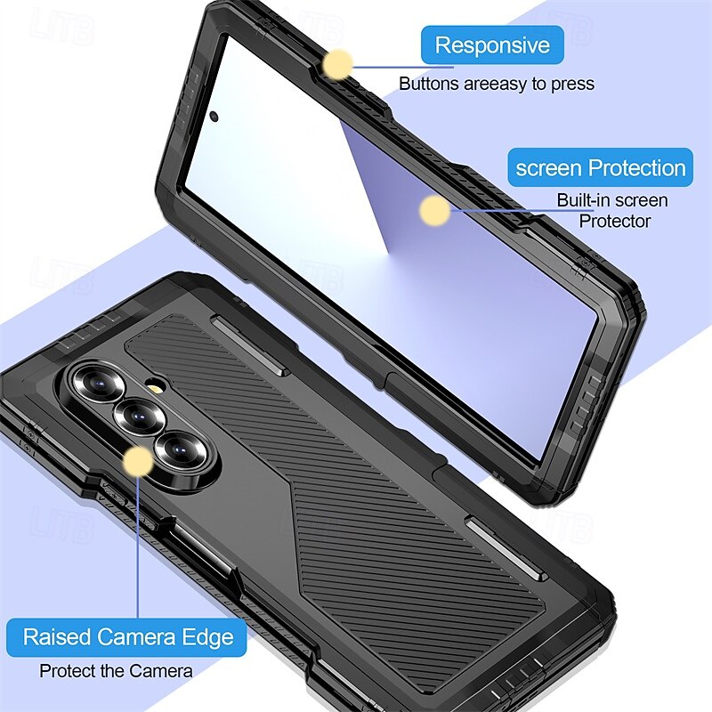 Phone Case For Samsung Galaxy Z Fold 7 Z Fold 6 Z Fold 5 Z Fold 4 Back Cover with Stand Holder Shockproof Retro Geometric Pattern Armor PET Aluminum Alloy Silicone4