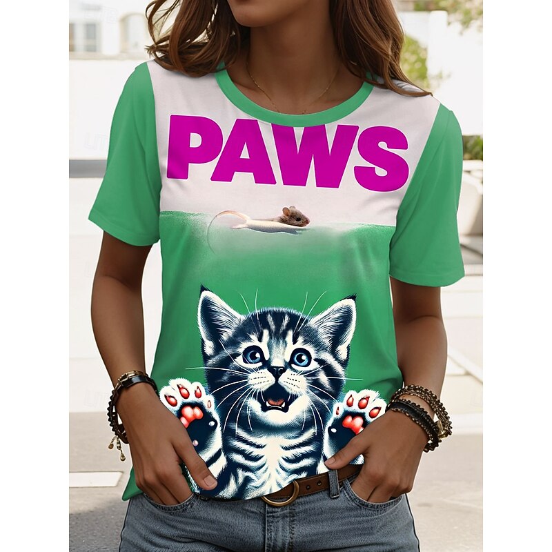Women's T Shirt Graphic Animal Letter Vintage Stylish Classic Short Sleeve Crew Neck Regular Tops Daily Weekend Print Blue Purple Green Khaki Summer Spring4