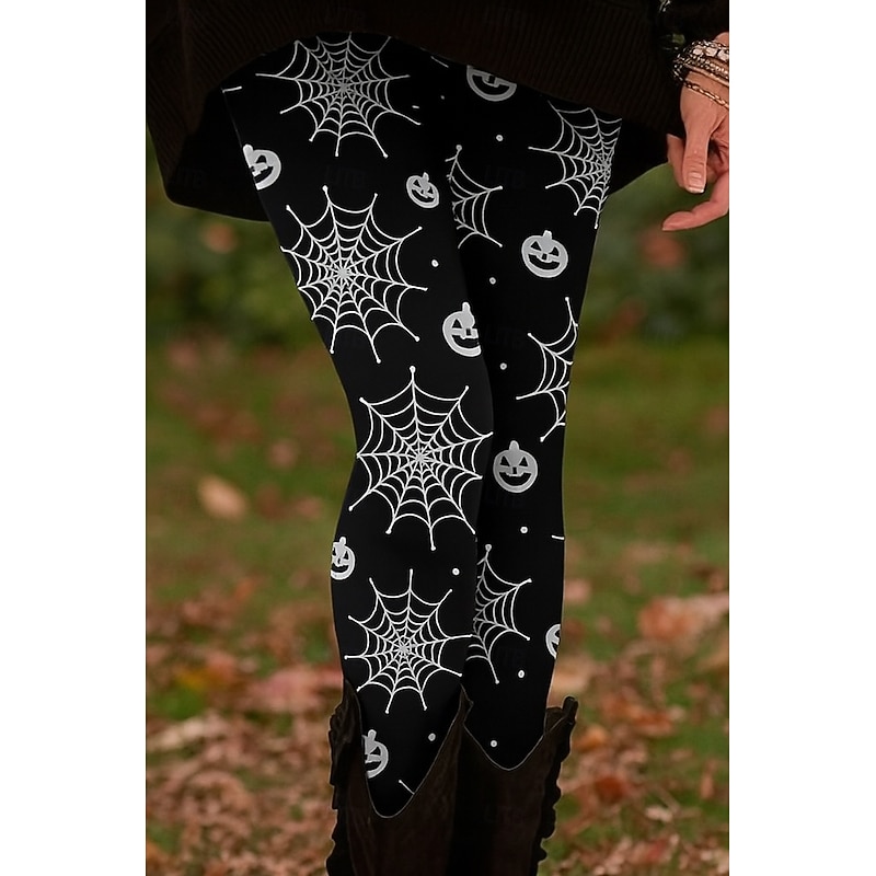 Halloween Women's Leggings Vacation Vintage Ethnic Style Full Length Ankle-Length High WaistPants Spider web Graphic Animal Skull 3D Print Quick Dry Breathability Soft Stretchy Formal Outdoor