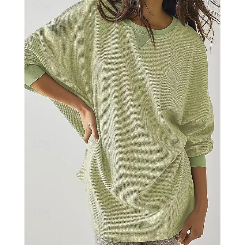 Women's Pullover Sweatshirt Sweatshirts Plain Streetwear Casual Long Sleeve Crew Neck Regular Tops Street Going out Patchwork Black White Green Khaki Gray Fall3