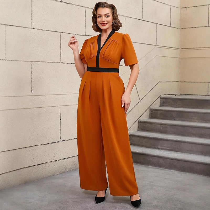 Retro Vintage 1950s 1960s Jumpsuit Plus Size Wide Leg V Neck Fancy Dress Women's Valentine's Day Formal Office / Career Party & Evening Adults' Jumpsuit Spring & Summer