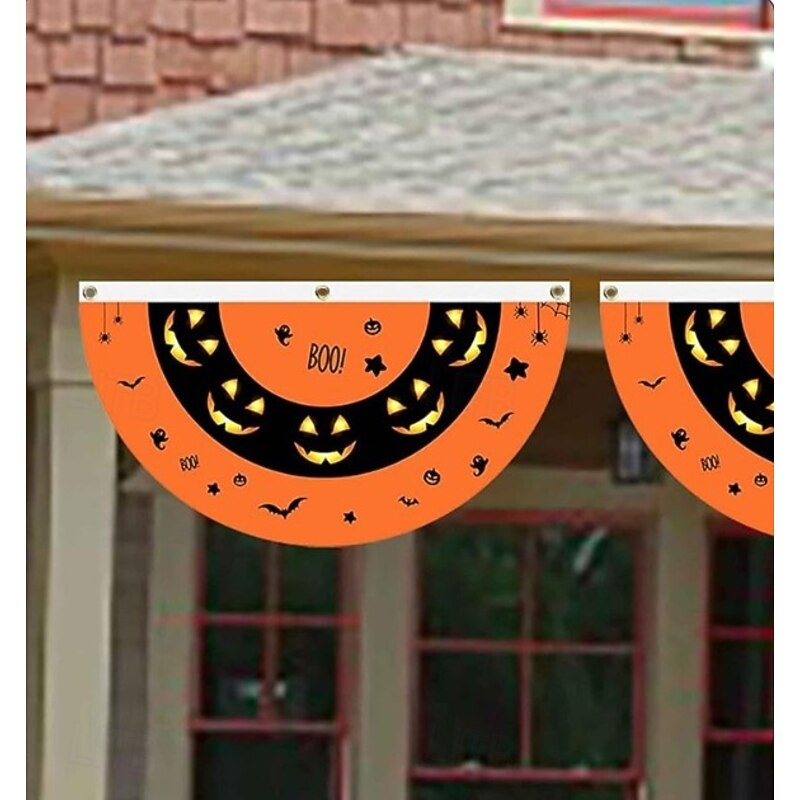 Halloween Fan Flag Bunting Outdoor Flag for Outdoor Halloween Yard Fence Hanging Spooky Pumpkin Banner Flag Table Decor Fall Room Decor Aesthetic Halloween Birthday Party Decor3