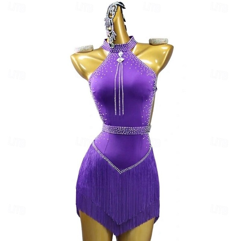 Women's Sparkle Latin Dance Dress – Sequin Fringe Costume for Cha‑Cha, Rumba & Ballroom Performance/Competition3