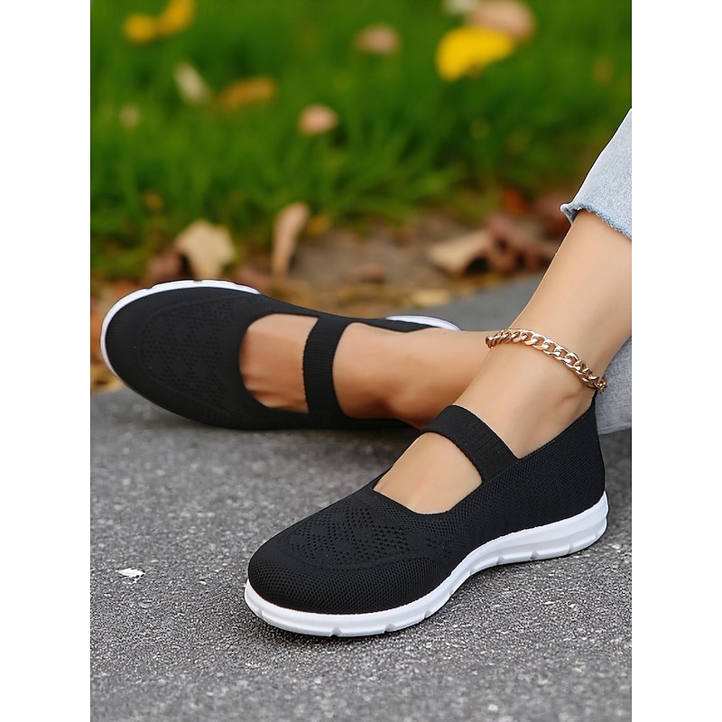 Women's Flyknit Mary Jane Sneakers – Lightweight Elastic Strap Walking Shoes for Travel, Gym and Weekend Wear3