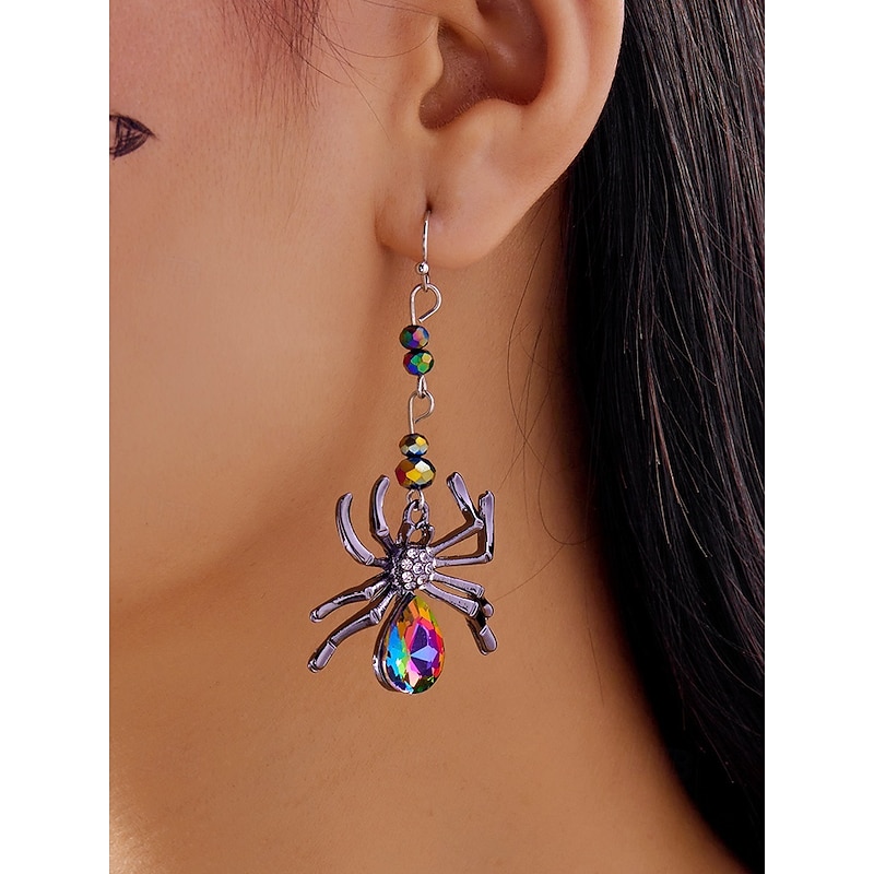 Women's Halloween Spider Drop Earrings – Colorful Crystal Alloy Design, Lightweight Statement Jewelry for Parties, Cosplay & Nightclub Events2