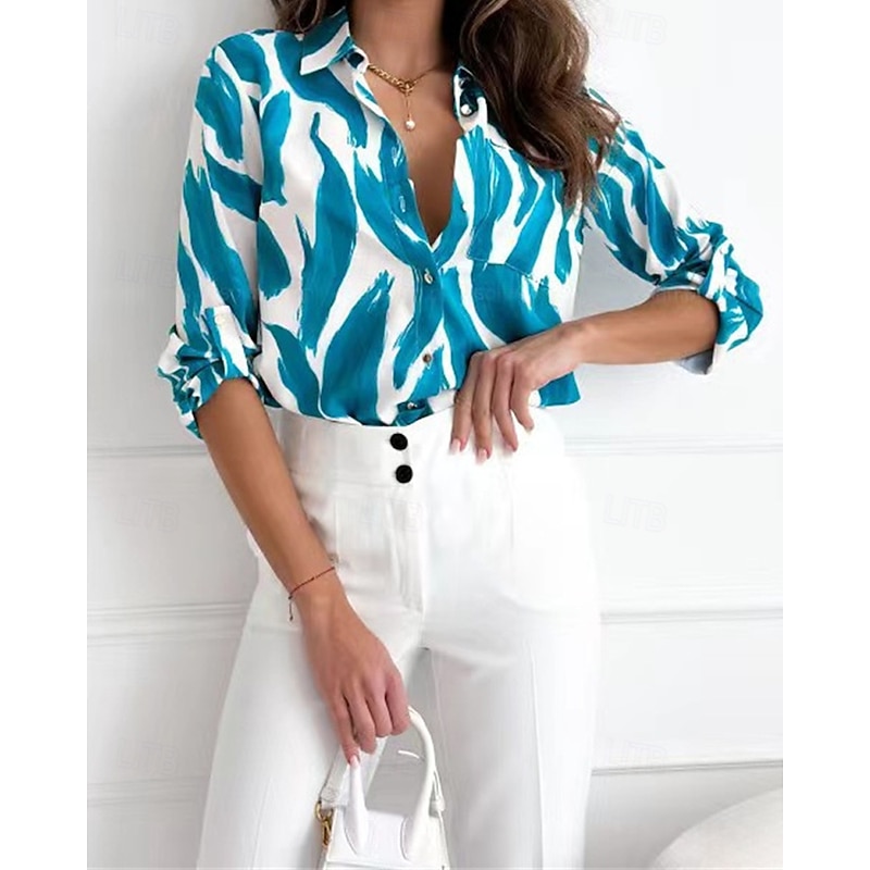 Women's Shirt Floral Daily Stylish Basic Long Sleeve Shirt Collar Regular Tops Work Daily Holiday Buttons Print Pink Blue Rose Pink Spring Fall2