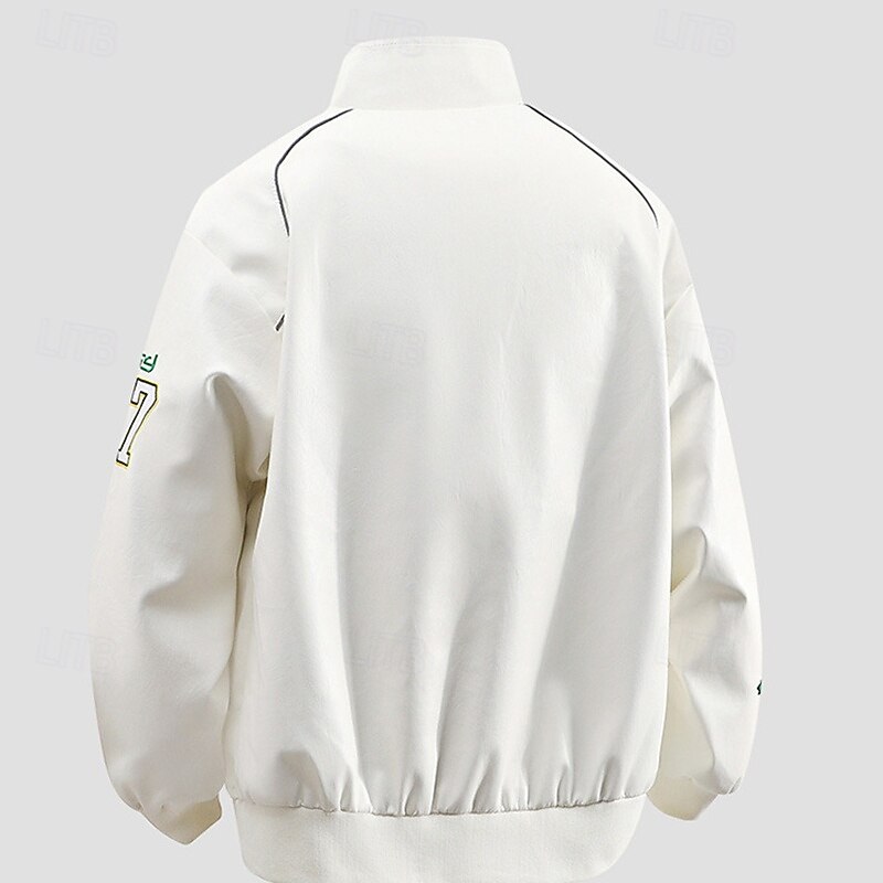 Men's Faux Leather Jacket Biker Jacket Motorcycle Jacket Vacation Daily Windproof Warm Pocket Fall Winter Letter Fashion Classic Lapel Regular Black White Red Jacket4