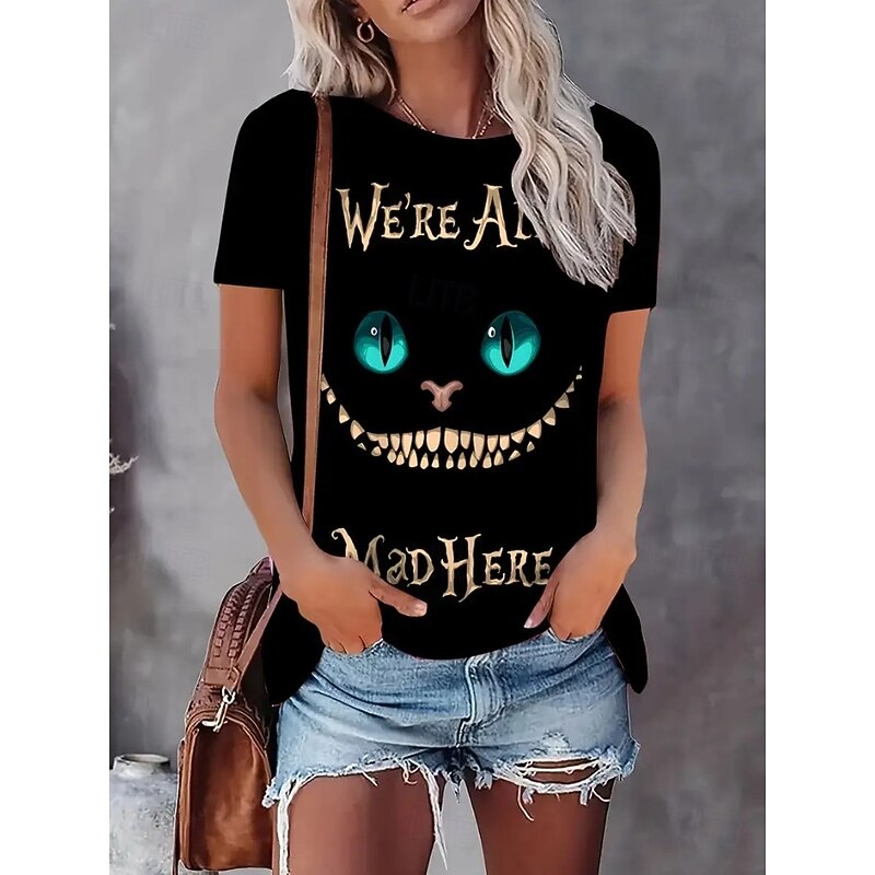 Halloween Women's T shirt Monster Graphic Stylish Classic Casual Short Sleeve Crew Neck Round Neck Regular Tops Daily Going out Weekend Print Black Orange Dark Gray Summer Spring Teasing husband