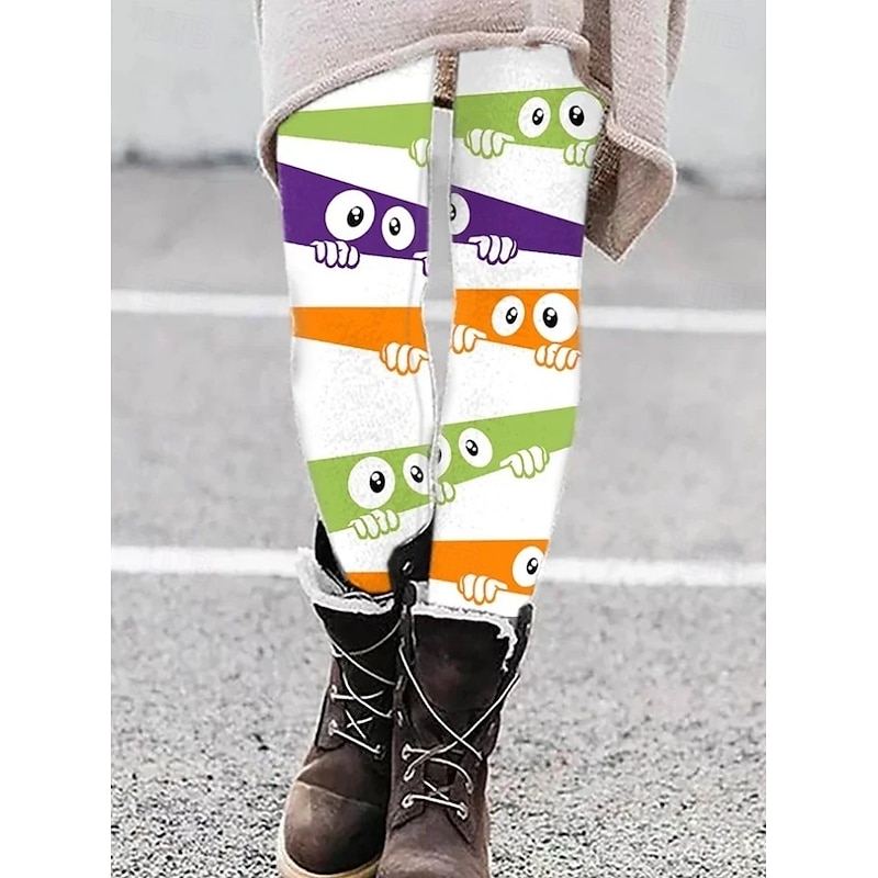 Women's Leggings Vacation Vintage Fashion Ankle-Length High WaistPantsHalloween Graphic Halloween Monster Printing Soft Breathable Stretchy Formal Outdoor Vacation Black Green Ash Black and Dark Gray4