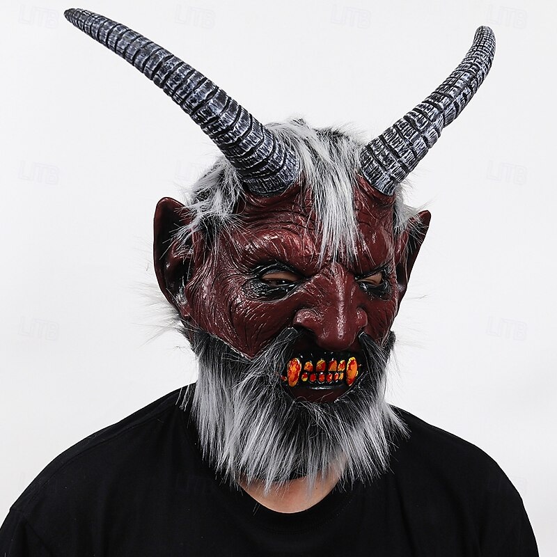 Halloween Devil Mask for Adults, Scary Fallen Angel Lucifer Latex Face Mask, Full Head Demon Mask with Horns for Cosplay, Costume Party, and Halloween Decorations2