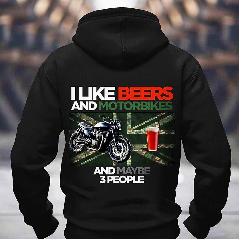 Men's Funny Hoodie I Like Beers & Motorbikes & Maybe 3 People | Biker Beer Lover Long Sleeve Gift