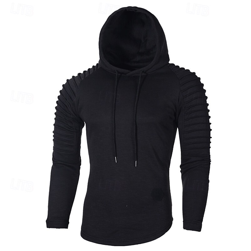 Men's Hoodie Black White Khaki Gray Hooded Plain Textured Cool Casual Winter All Seasons Clothing Apparel Hoodies Sweatshirts4