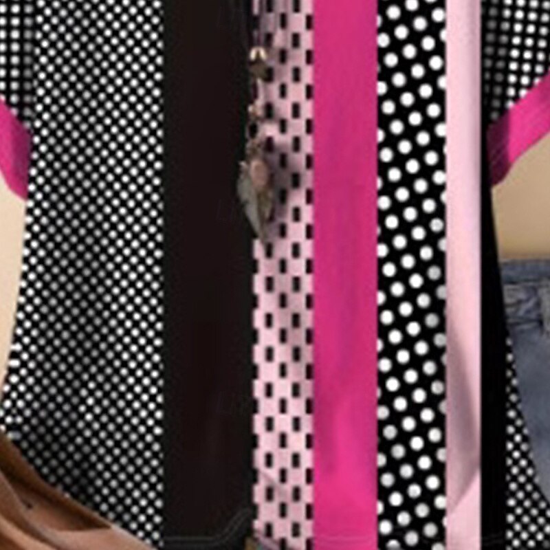Women's T Shirt Tee Top Polka Dot Color Block Fashion Modern Short Sleeve Crew Neck Regular Tops Daily Print Pink Summer3
