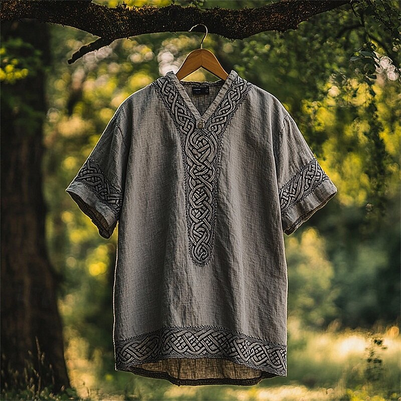 Men's T Shirt Tee Short Sleeve Shirt Tee Top Short Sleeve V Neck Summer Tribal Tree Of Life Yggdrasil Vintage Designer Basic Print Vacation Street Going out Green Gray Top Tee for Men2