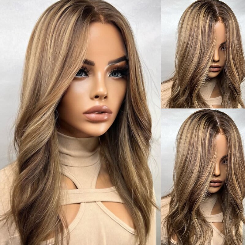 Remy Human Hair 5x5 Closure 13x4 Lace Front Wig Middle Part Brazilian Hair Wavy Multi-color Wig 130% 150% Density with Baby Hair Ombre Hair Highlighted / Balayage Hair 100% Virgin Glueless For Women3