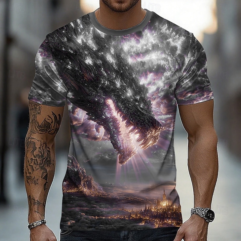 Men's Dragon 3D T Shirt Short Sleeve T shirt 3D Print Crew Neck Shirt Exaggerated Designer Party Street Casual Red Royal Blue Blue Summer Spring All Seasons Clothing Apparel S M L XL XXL XXXL2