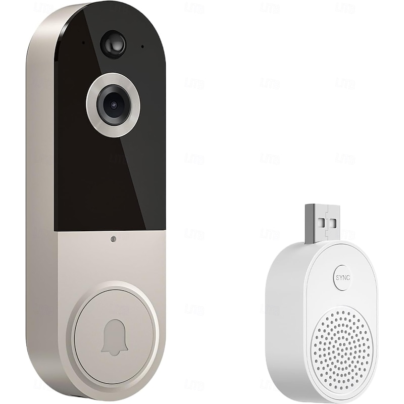 Smart Video Doorbell with Wireless Chime, Night Vision Camera, Two-Way Audio (T50 Beige (Including Dingdong, USB Cable))