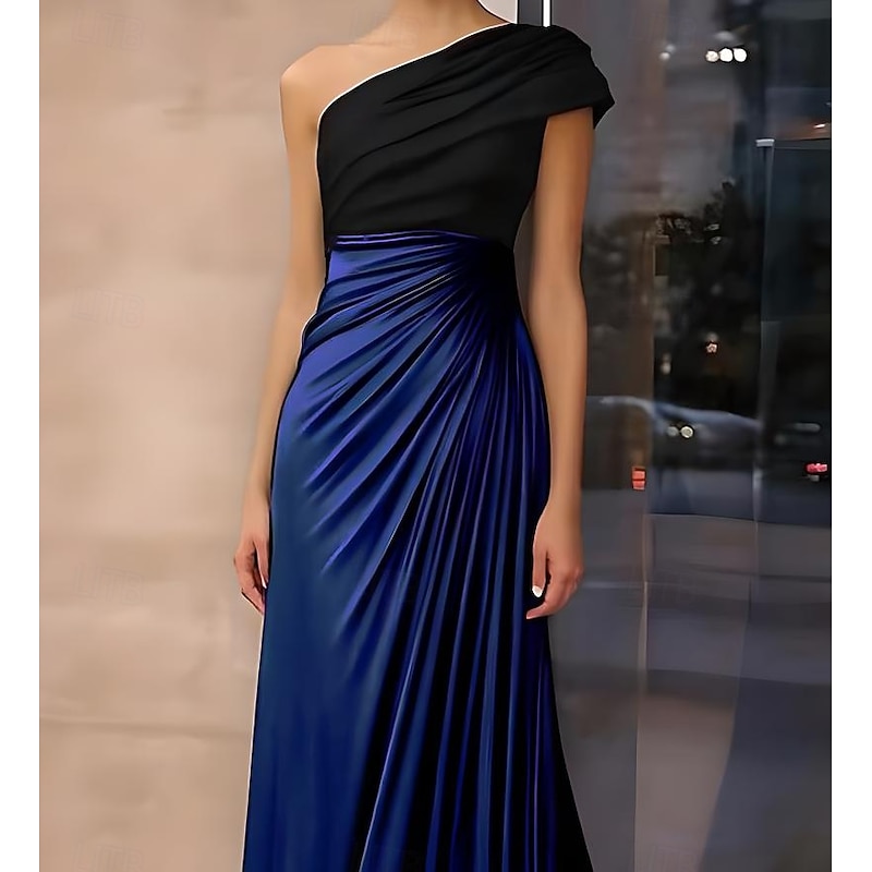 Black Tie Mermaid / Trumpet Evening Gown Elegant Dress Formal Wedding Floor Length Sleeveless One Shoulder Stretch Crepe Satin with Ruched4
