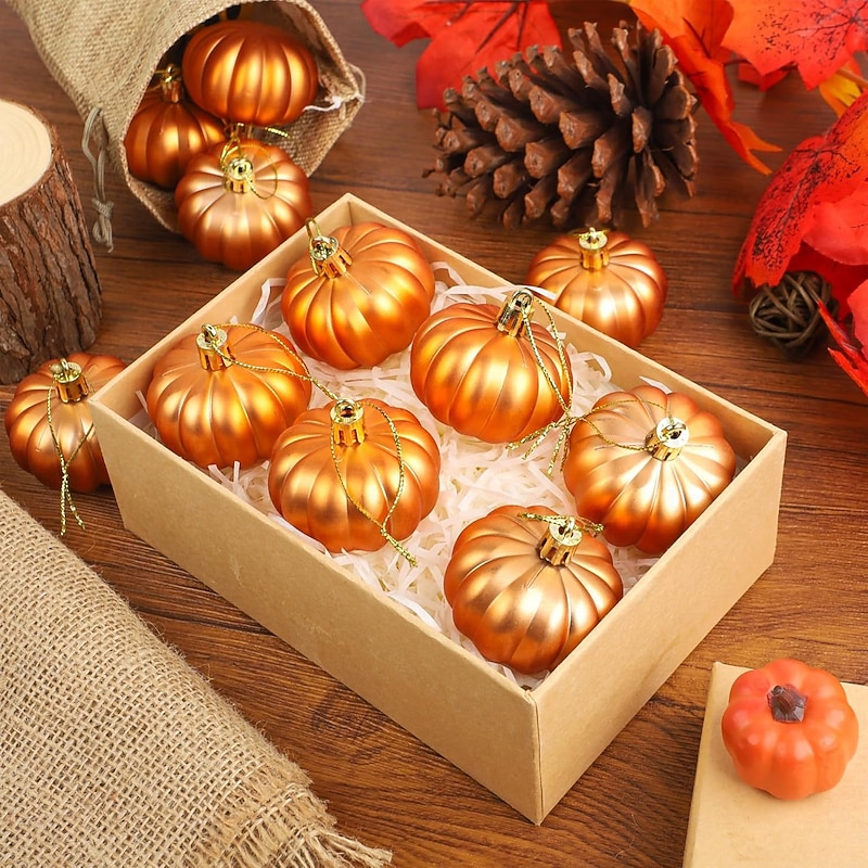24 pcs Halloween Hanging Pumpkin Ornaments Fall Mini Thanksgiving Ball Ornaments, 2in Matte Plastic Pumpkin Baubles for Halloween Tree, Autumn Garland, Thanksgiving Decor or Holiday Display2