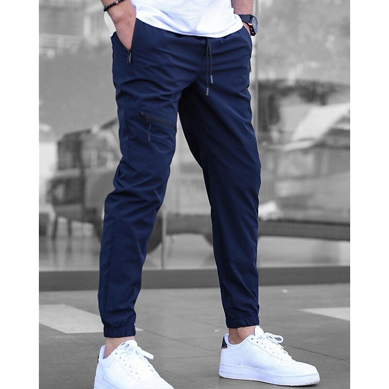 Men's Cargo Pants Joggers Trousers Elastic Waist Drawstring Multi Pocket Plain Wearable Outdoor Daily Camping & Hiking Fashion Classic Black Navy Blue3