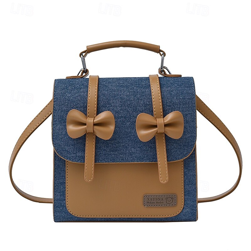 Cute Bowknot Crossbody Bag for Girls – Small Canvas and PU Satchel Purse for School, Weekend Outings, and Casual Wear2