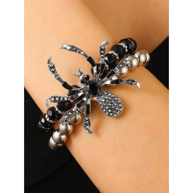 Women's Halloween Spider Jewelry Set – Gothic Beaded Choker, Adjustable Bracelet and Statement Ring, Alloy Rhinestone Design for Costume Party, Cosplay and Spooky Night Out4