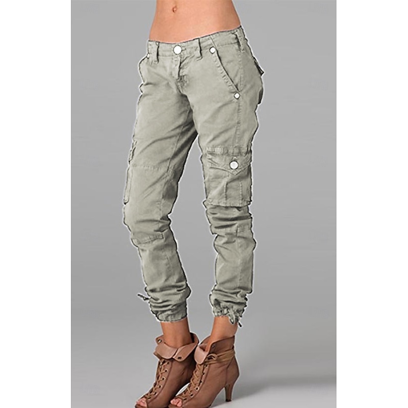 Women's Normal Cargo Pants Slacks Cargo Chino Full Length Mid Waist Solid Colored Pocket Comfy Outdoor Comfortable Inelastic Casual Daily Wear Grey Black White Almond Summer Spring &  Fall Slim2