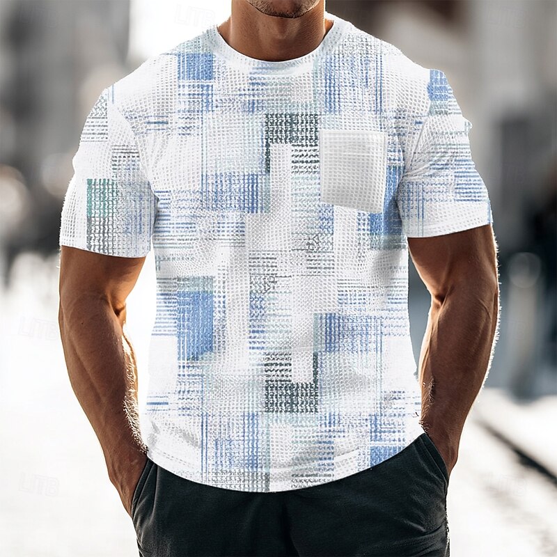 Men's Geometric Abstract Waffle Shirt Short Sleeve T shirt 3D Print Crew Neck Shirt Fashion Daily Designer Street Casual Daily Red Blue Green Summer Spring Clothing Apparel S M L XL XXL XXXL4