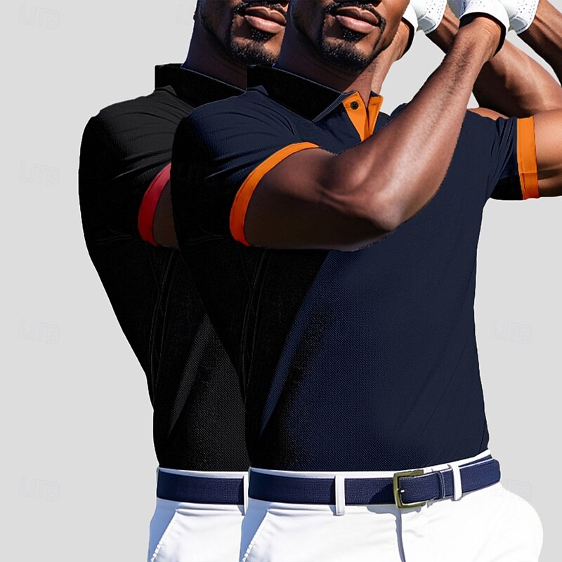 Men's Polo Casual Sports Turndown Short Sleeve Sports Leisure Plain Multi-pack Button Front Summer Navy + white Navy + Navy Navy + Black Navy + yellow Navy blue + milk green Polo3