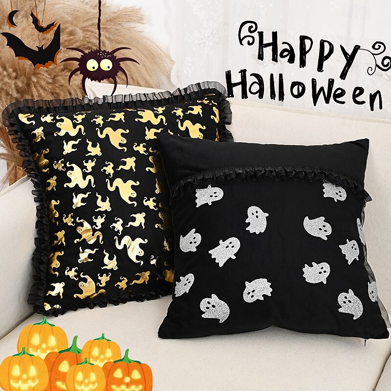 1 Pc Halloween Decoration Toss Pillow Cover Bat Ghost , Geometric Casual Square Zipper Traditional Classic3