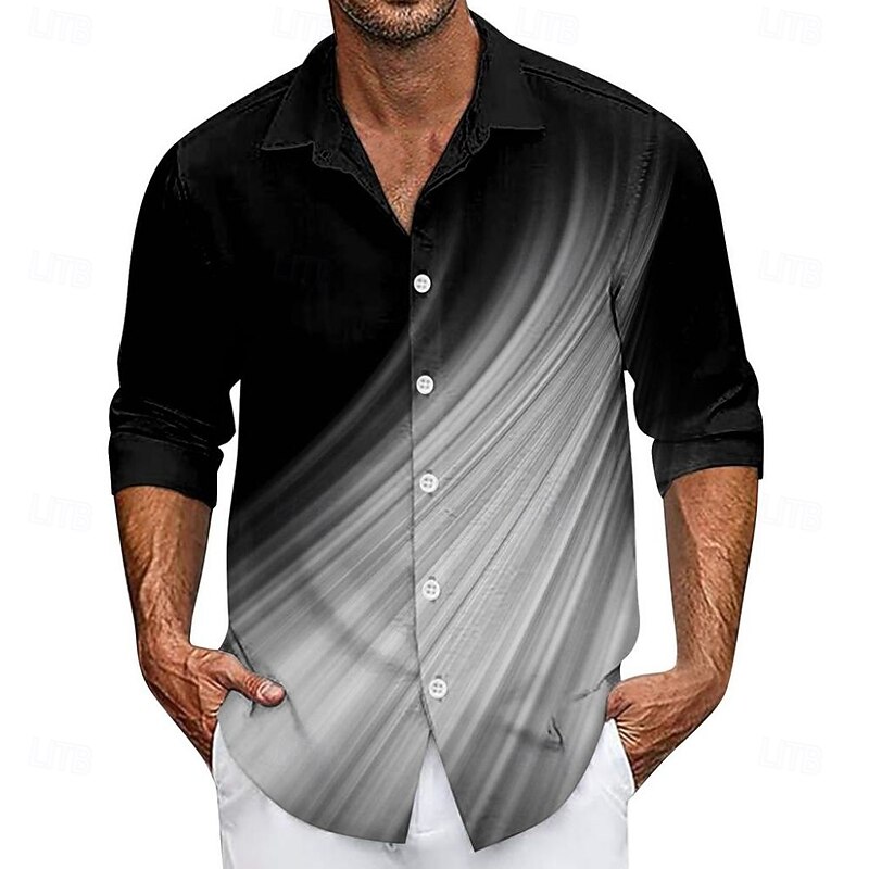 Men's Gradient Lines / Waves Shirt Button Up Shirt Casual Dress Shirt Long Sleeve Fashion Casual Vacation Daily Streetwear Summer Spring Turndown 3D Print Collared Shirts Red Blue Purple Gold Green3