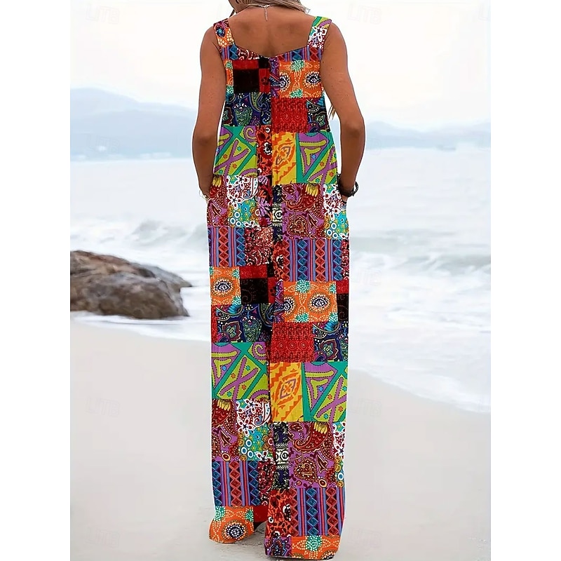 Women's Dungarees Active Floral Sleeveless Wide Leg Pocket Vacation Street Loose Fit Red Blue Purple Summer2