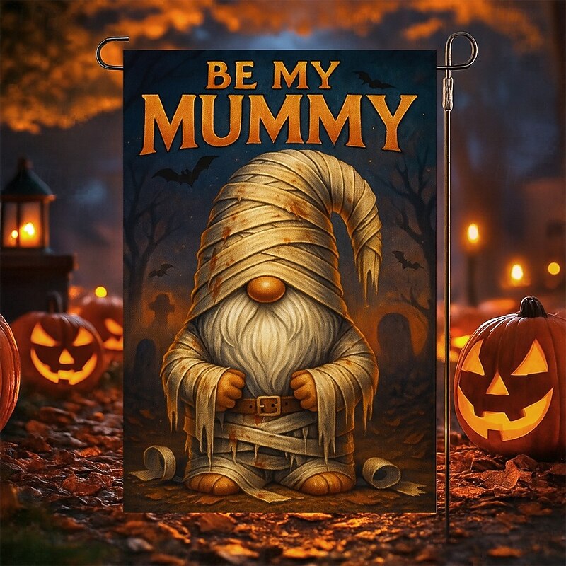 Halloween Garden Flag Banner – "Be My Mummy" Wrapped Mummy with Tombstone, Double-Sided Weather-Resistant Yard Flag for 2025 Halloween Holiday Outdoor Lawn, Porch Decoration4