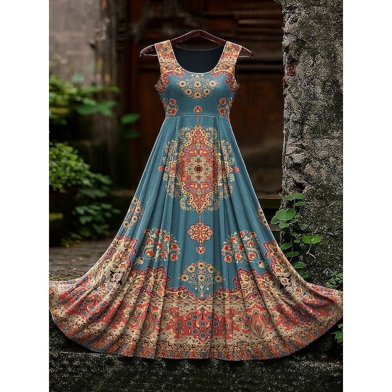 Women's Vintage Viking Celtic Knot Gradient Art Maxi Dress Sundress A Line Dress Slip Dress Pleated Dress Vacation Casual Boho Beach Regular Fit Graphic Sleeveless U Neck3