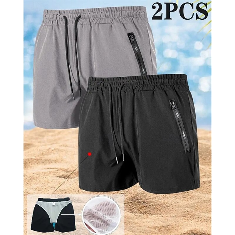 Men's Swim Trunks Swim Shorts Board Shorts Plain Quick dry Breathable Elastic Waist Drawstring Vacation Beach Hawaiian Casual White+Orange Black+Gray3
