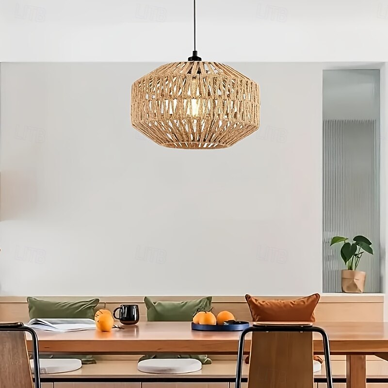 Chinese Style Handmade Braided Rope Pendant Light, Vintage Country Design, 16cm Height, Warm White/White Light, E26/E27, Adjustable Chain3