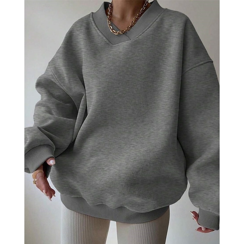 Women's Pullover Plain Streetwear Casual Comfy Long Sleeve V Neck Regular Tops Street Holiday Going out Brown Beige Gray Fall2