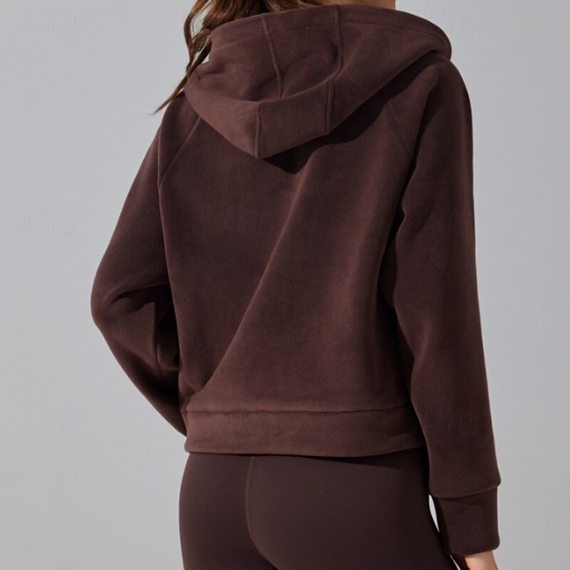 Women's Outdoor Sweatshirt Windproof Warm Pocket Long Sleeve Sports Solid Color Top For Gym Gym Workout Fitness Activewear4